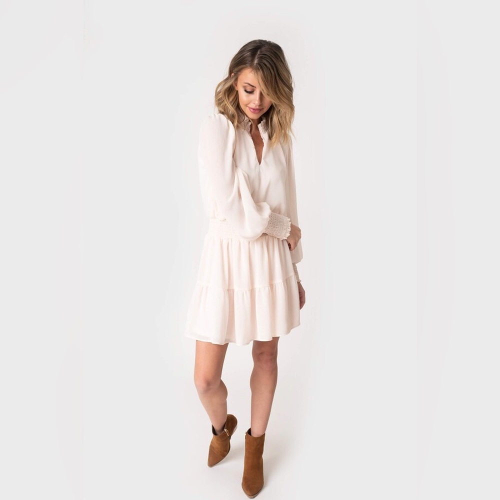 Gibson LookxLoverly Grey Blouson Sleeve Smocked Detail Lurex Chiffon Dress Small